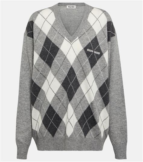 miu miu argyle sweater|miumiu cashmere cardigan.